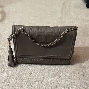 Tory Burch Taupe Quilted Shoulder Bag